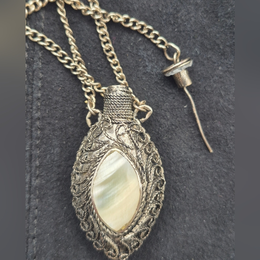 Vintage Bottle Pendant Necklace with Mother of Pearl Accent